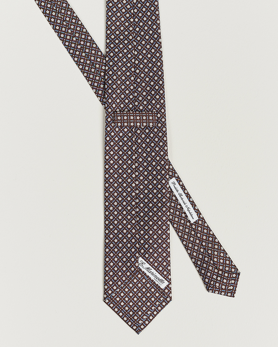Mies | E. Marinella 3-Fold Printed Silk Tie Dark Brown | E. Marinella | 3-Fold Printed Silk Tie Dark Brown