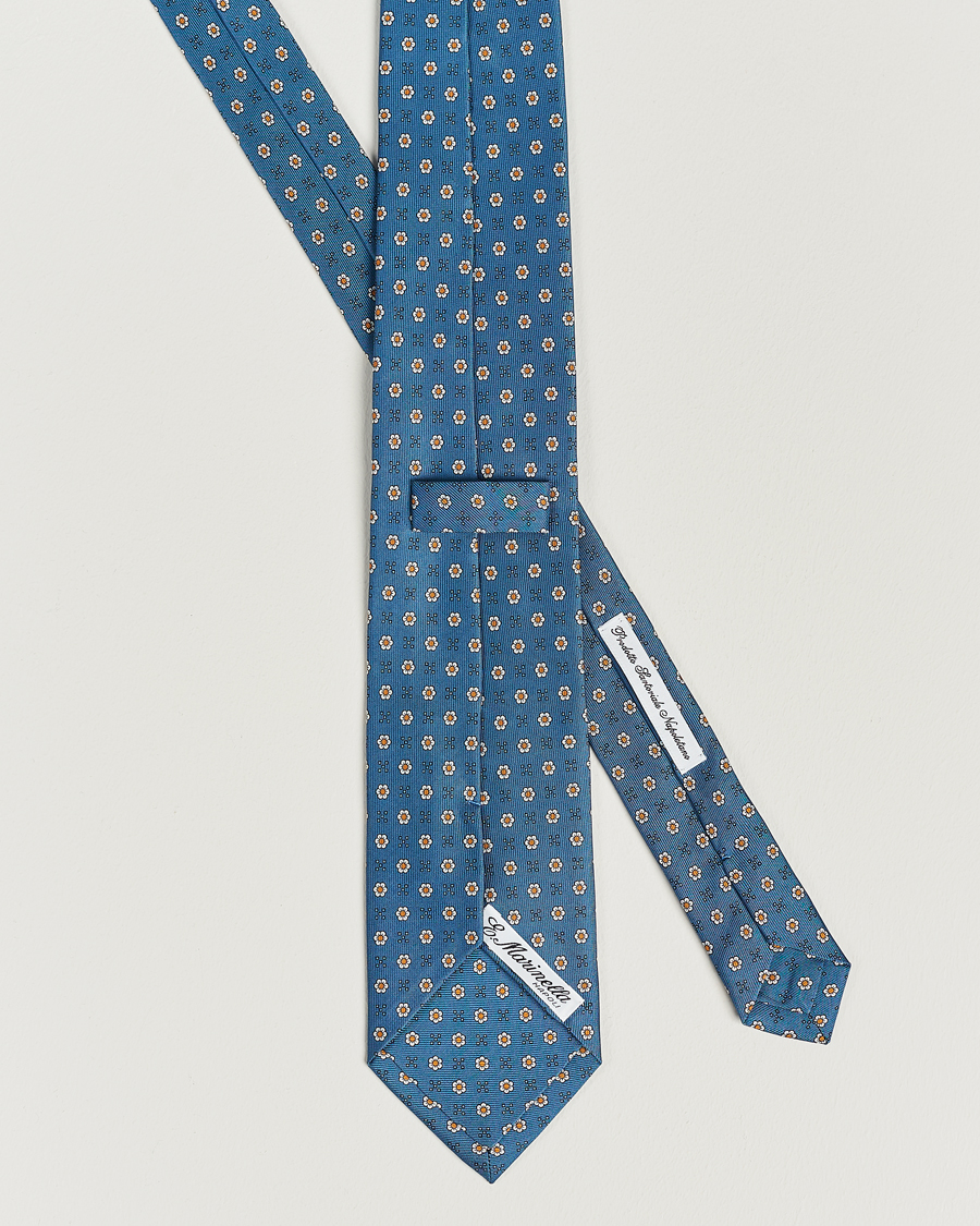 Mies | E. Marinella 3-Fold Printed Silk Tie Blue | E. Marinella | 3-Fold Printed Silk Tie Blue