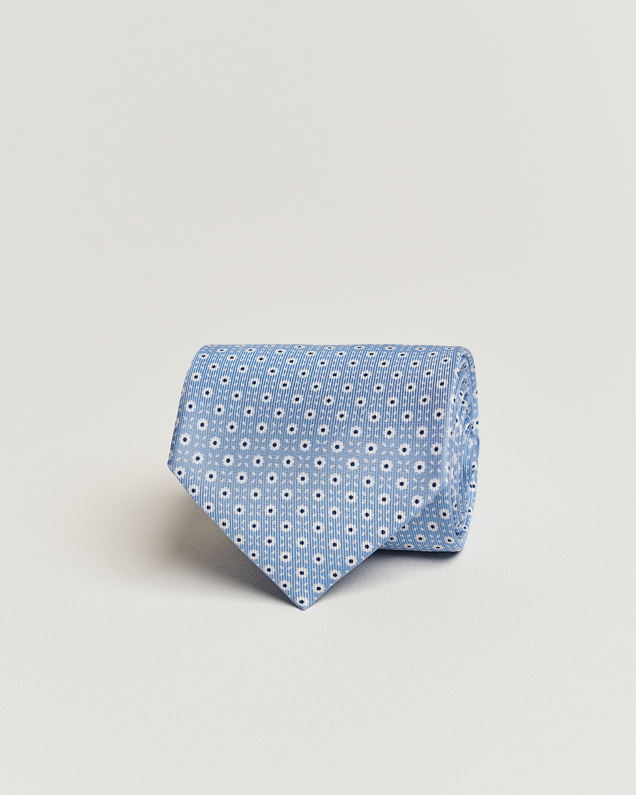 Mies | E. Marinella 3-Fold Printed Silk Tie Light Blue | E. Marinella | 3-Fold Printed Silk Tie Light Blue