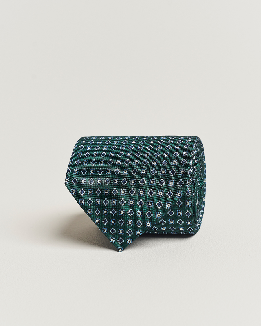 Mies | E. Marinella 3-Fold Printed Silk Tie Dark Green | E. Marinella | 3-Fold Printed Silk Tie Dark Green