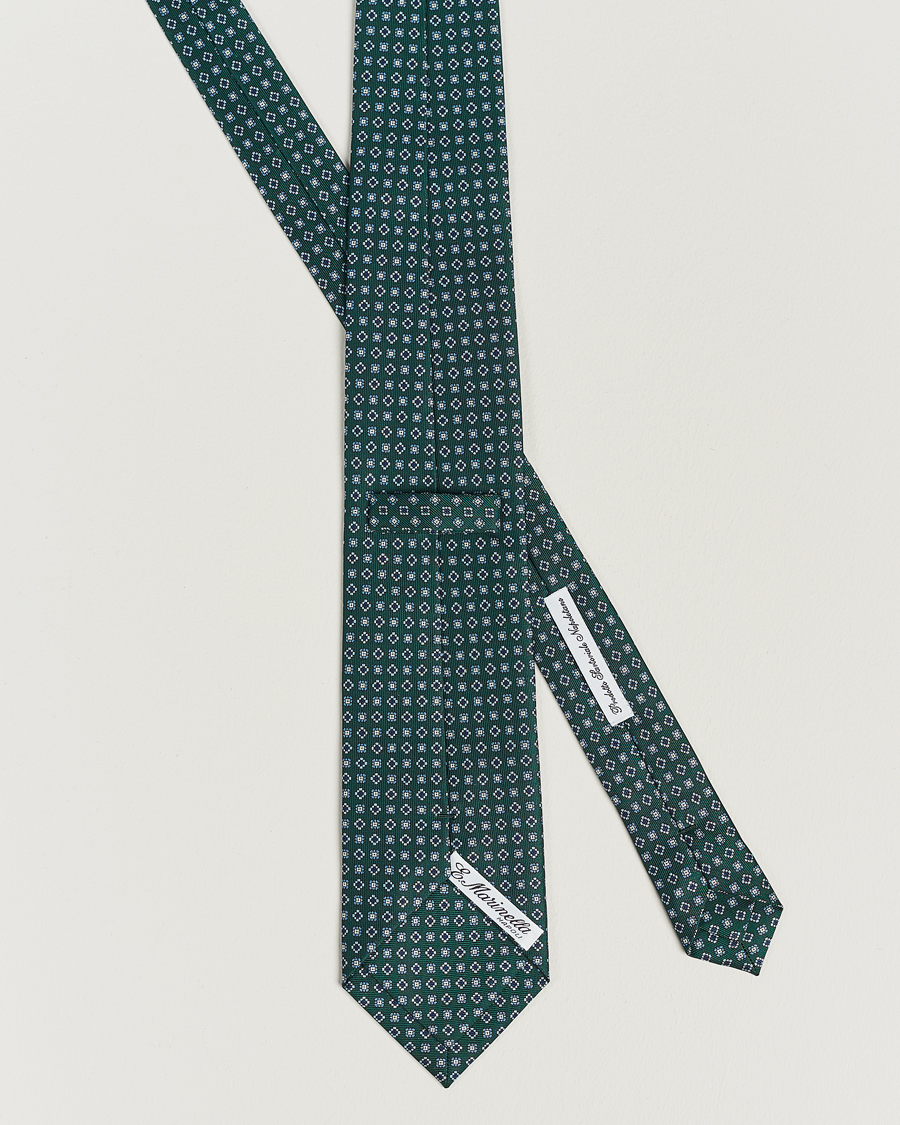 Mies | E. Marinella 3-Fold Printed Silk Tie Dark Green | E. Marinella | 3-Fold Printed Silk Tie Dark Green
