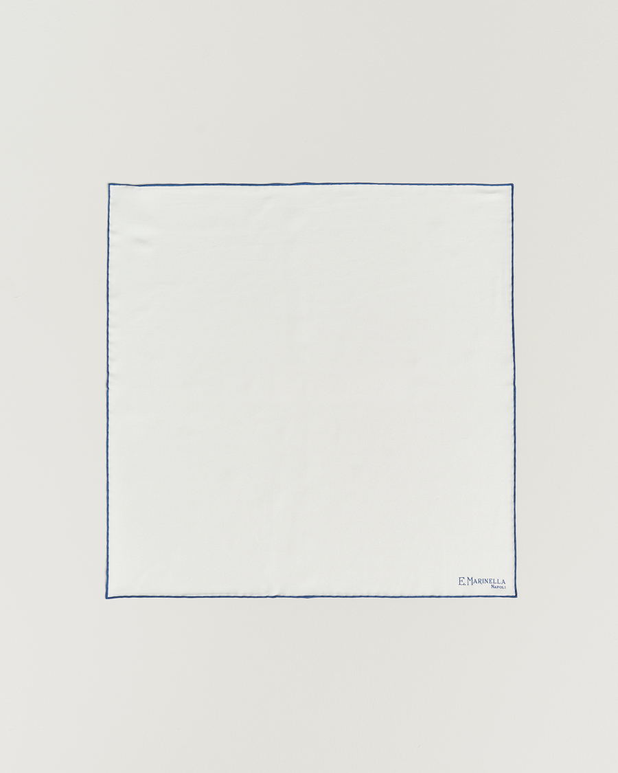 Mies | E. Marinella Silk Pocket Square White/Blue | E. Marinella | Silk Pocket Square White/Blue