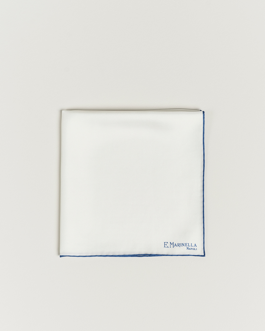 Mies | E. Marinella Silk Pocket Square White/Blue | E. Marinella | Silk Pocket Square White/Blue