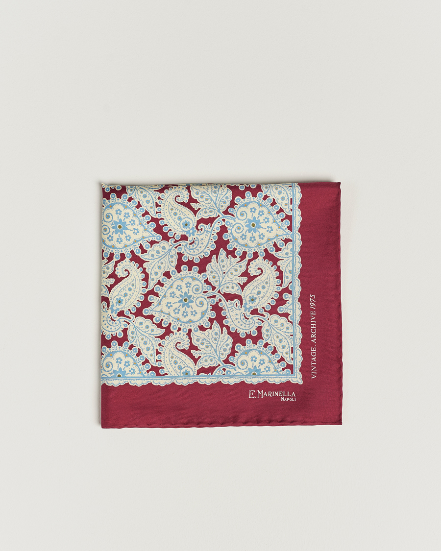 Mies | E. Marinella Paisley Silk Pocket Square Burgundy | E. Marinella | Paisley Silk Pocket Square Burgundy