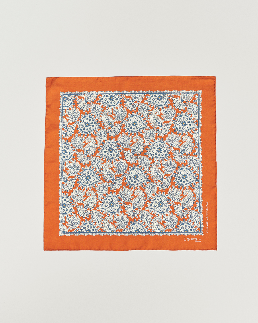 Mies | E. Marinella Paisley Silk Pocket Square Orange | E. Marinella | Paisley Silk Pocket Square Orange