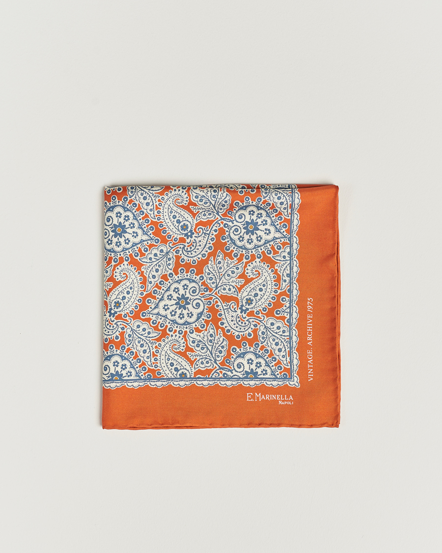 Mies | E. Marinella Paisley Silk Pocket Square Orange | E. Marinella | Paisley Silk Pocket Square Orange
