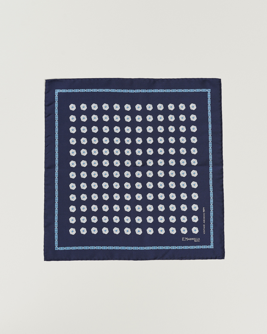 Mies | E. Marinella Printed Silk Pocket Square Navy | E. Marinella | Printed Silk Pocket Square Navy