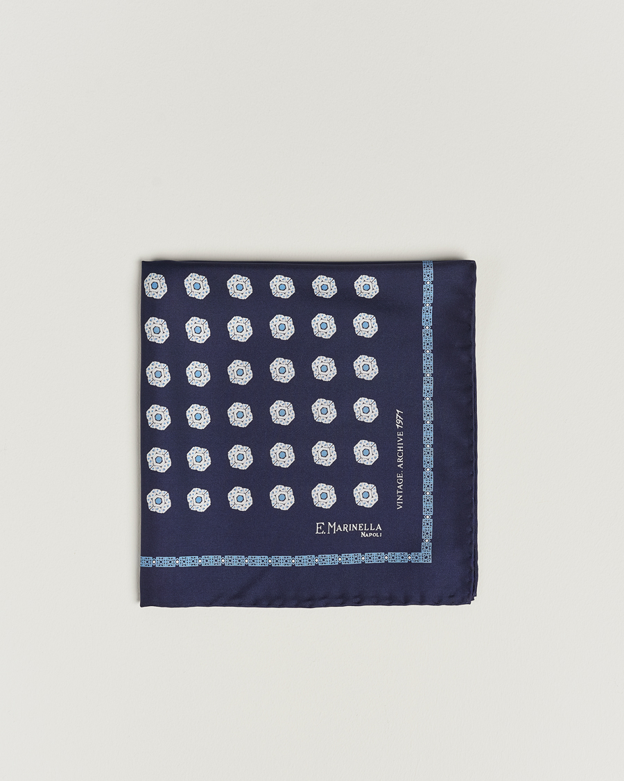 Mies | E. Marinella Printed Silk Pocket Square Navy | E. Marinella | Printed Silk Pocket Square Navy