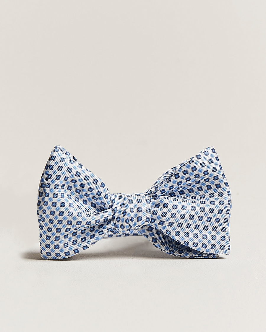 Mies | E. Marinella Silk Bow Tie White/Blue | E. Marinella | Silk Bow Tie White/Blue