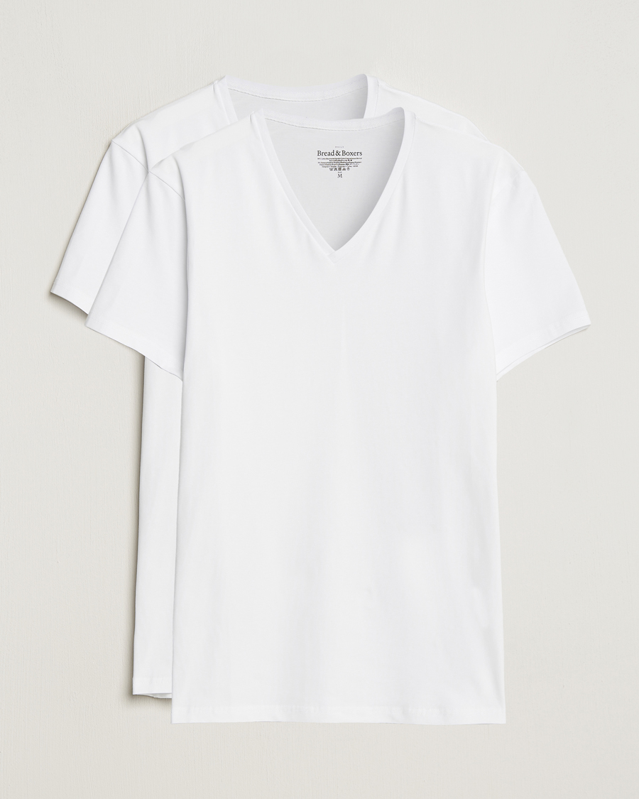 Mies | T-paidat | Bread & Boxers | 2-Pack V-Neck T-Shirt White