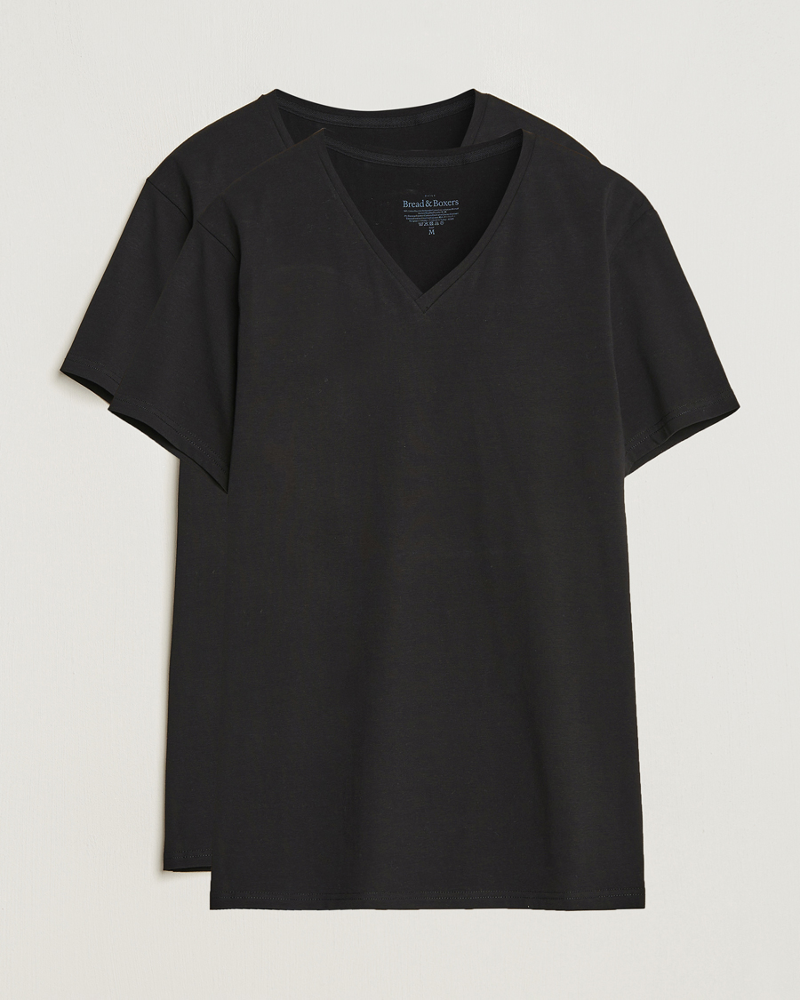 Mies | T-paidat | Bread & Boxers | 2-Pack V-Neck T-Shirt Black