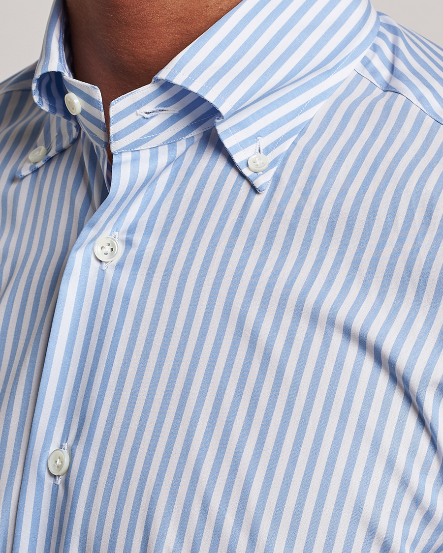 Mies | Kauluspaidat | Mazzarelli | Soft Button Down Striped Shirt Light Blue