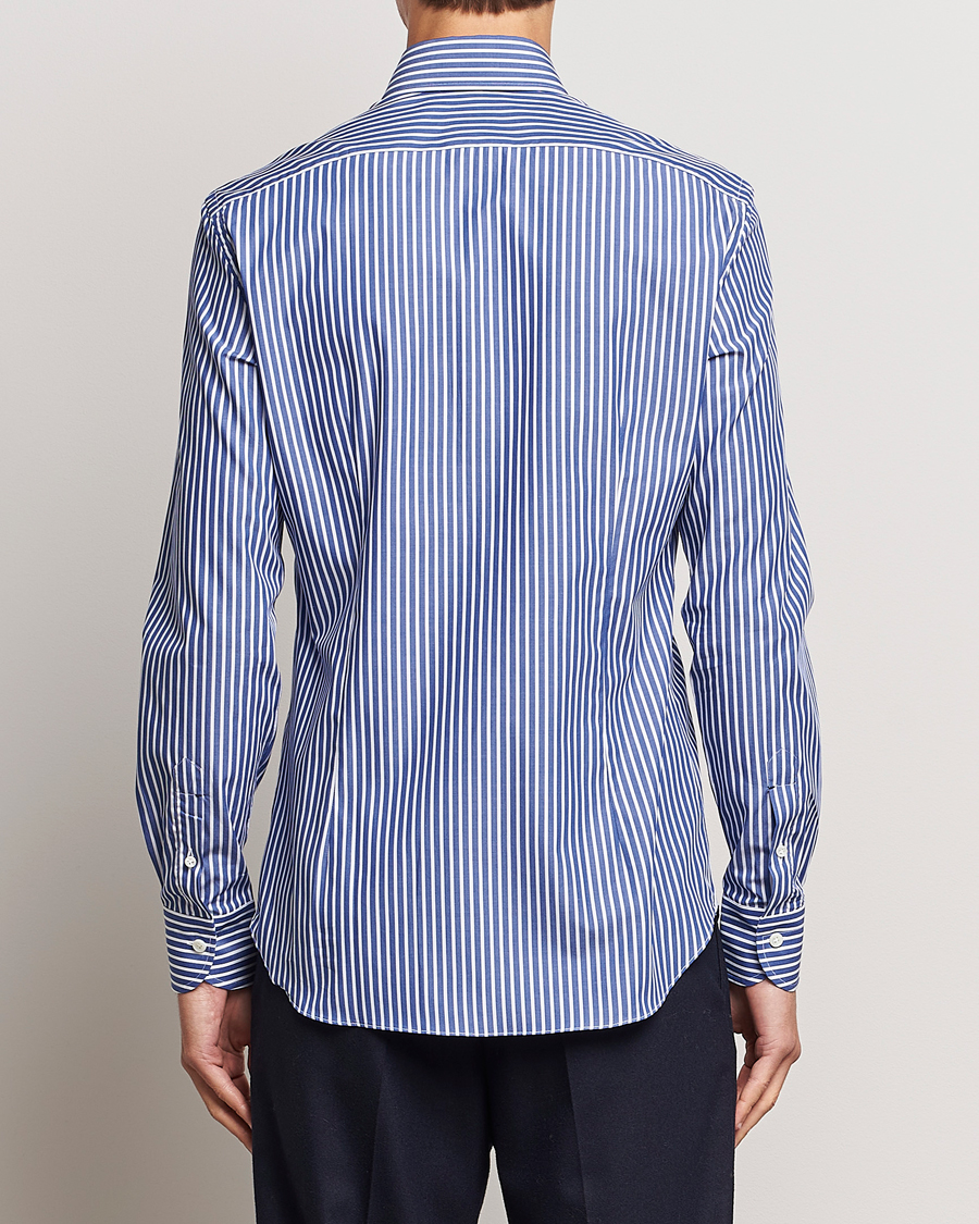 Mies | Kauluspaidat | Mazzarelli | Soft Button Down Striped Shirt Dark Blue