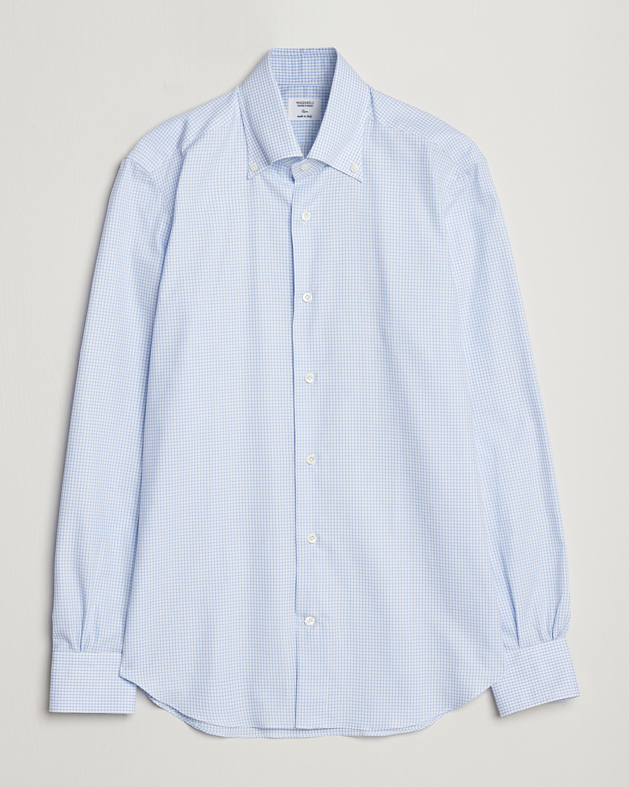 Mies | Kauluspaidat | Mazzarelli | Soft Button Down Checked Shirt Light Blue