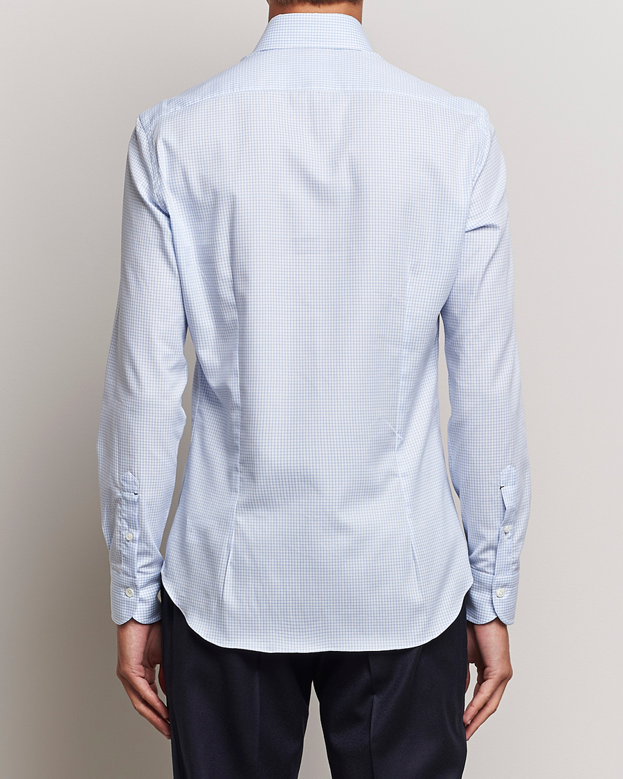 Mies | Kauluspaidat | Mazzarelli | Soft Button Down Checked Shirt Light Blue