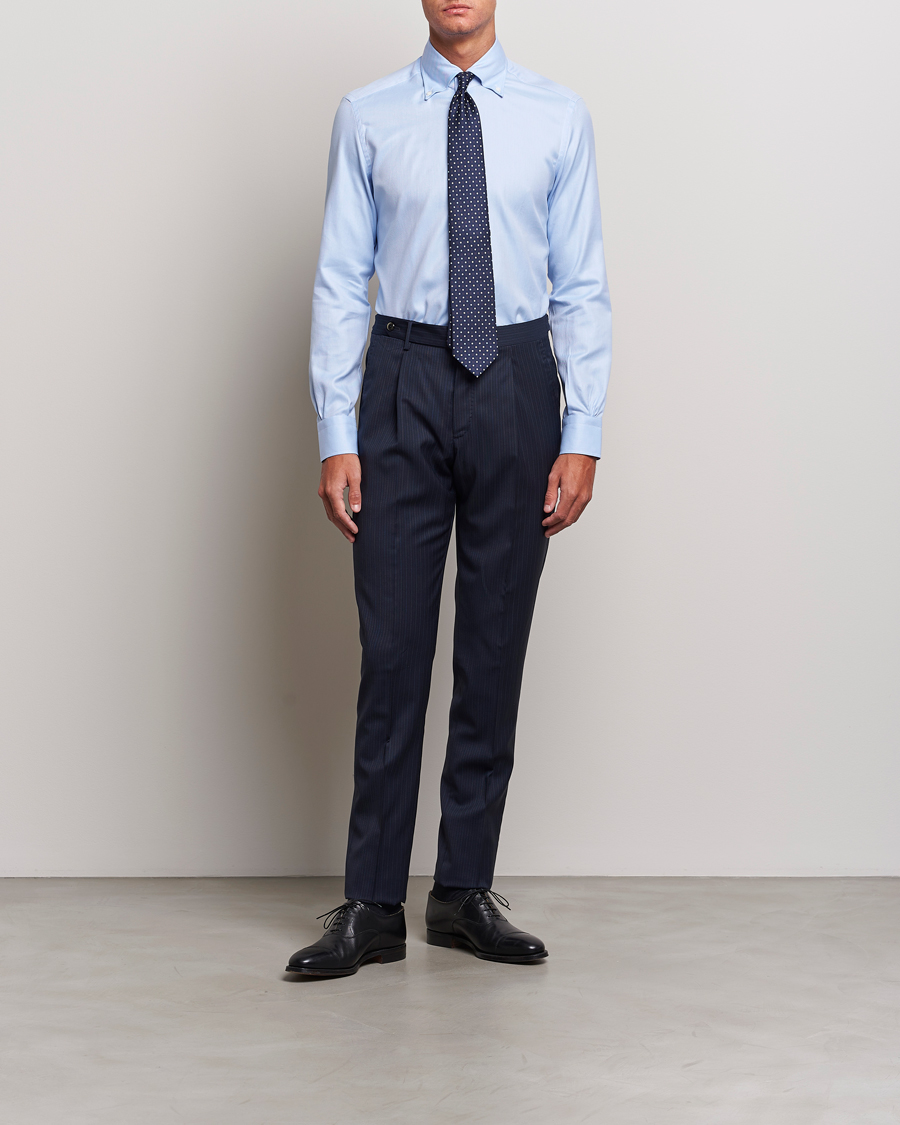 Mies | Kauluspaidat | Mazzarelli | Soft Button Down Twill Shirt Light Blue