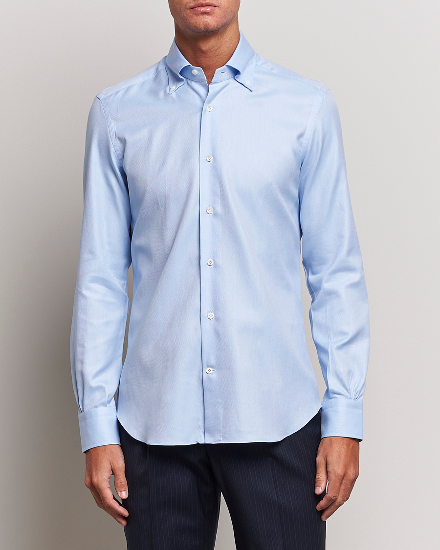 Mies | Rennot paidat | Mazzarelli | Soft Button Down Twill Shirt Light Blue