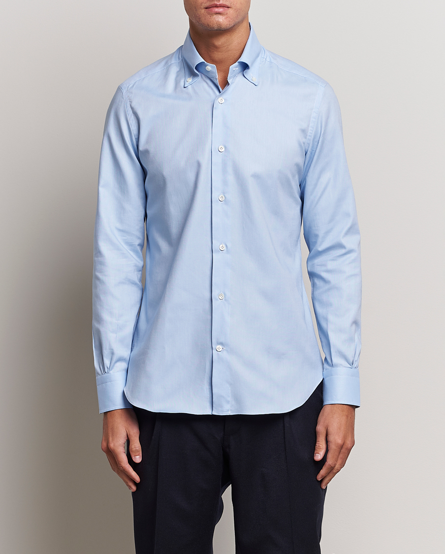 Mies | Italian Department | Mazzarelli | Soft Washed Button Down Oxford Shirt Light Blue