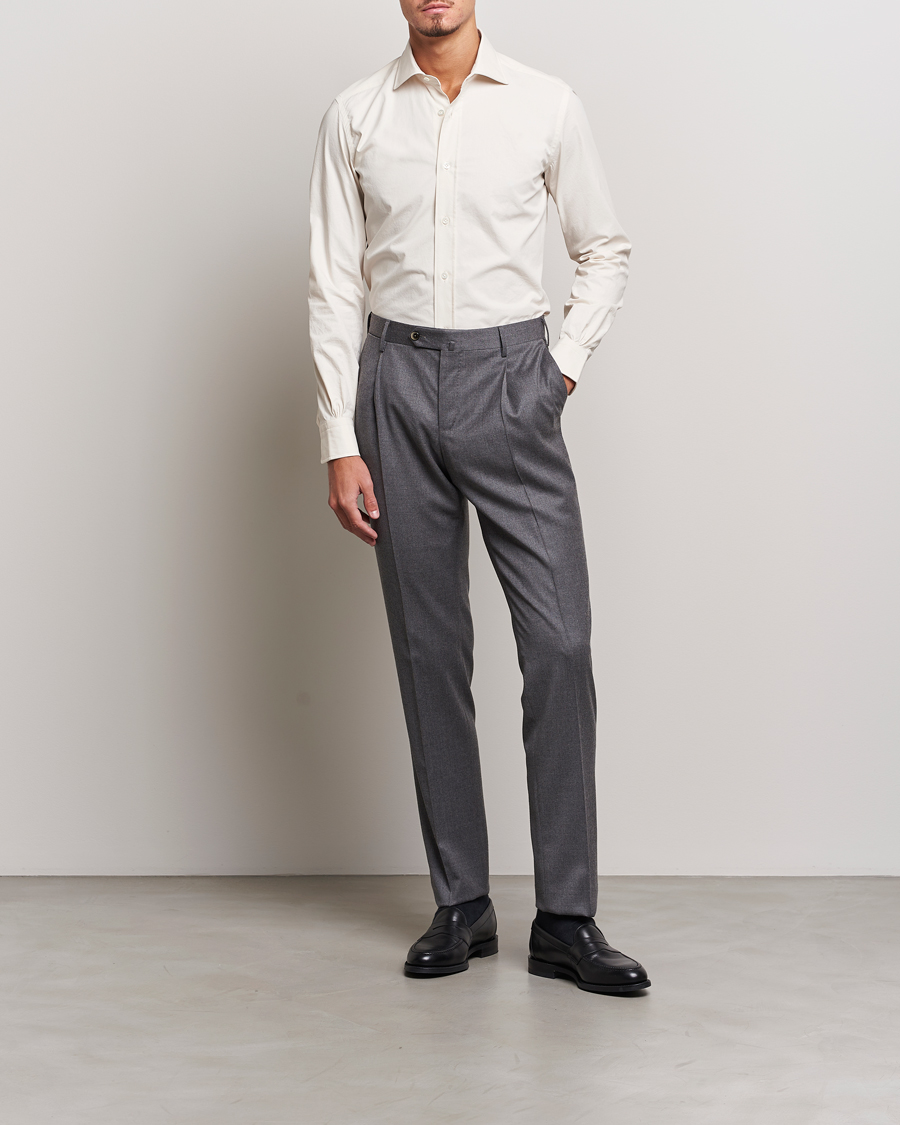 Mies | Kauluspaidat | Mazzarelli | Soft Twill Cotton Shirt White