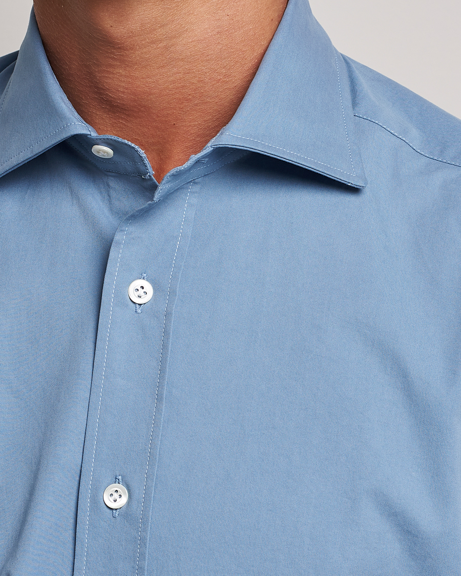 Mies | Kauluspaidat | Mazzarelli | Soft Twill Cotton Shirt Light Blue