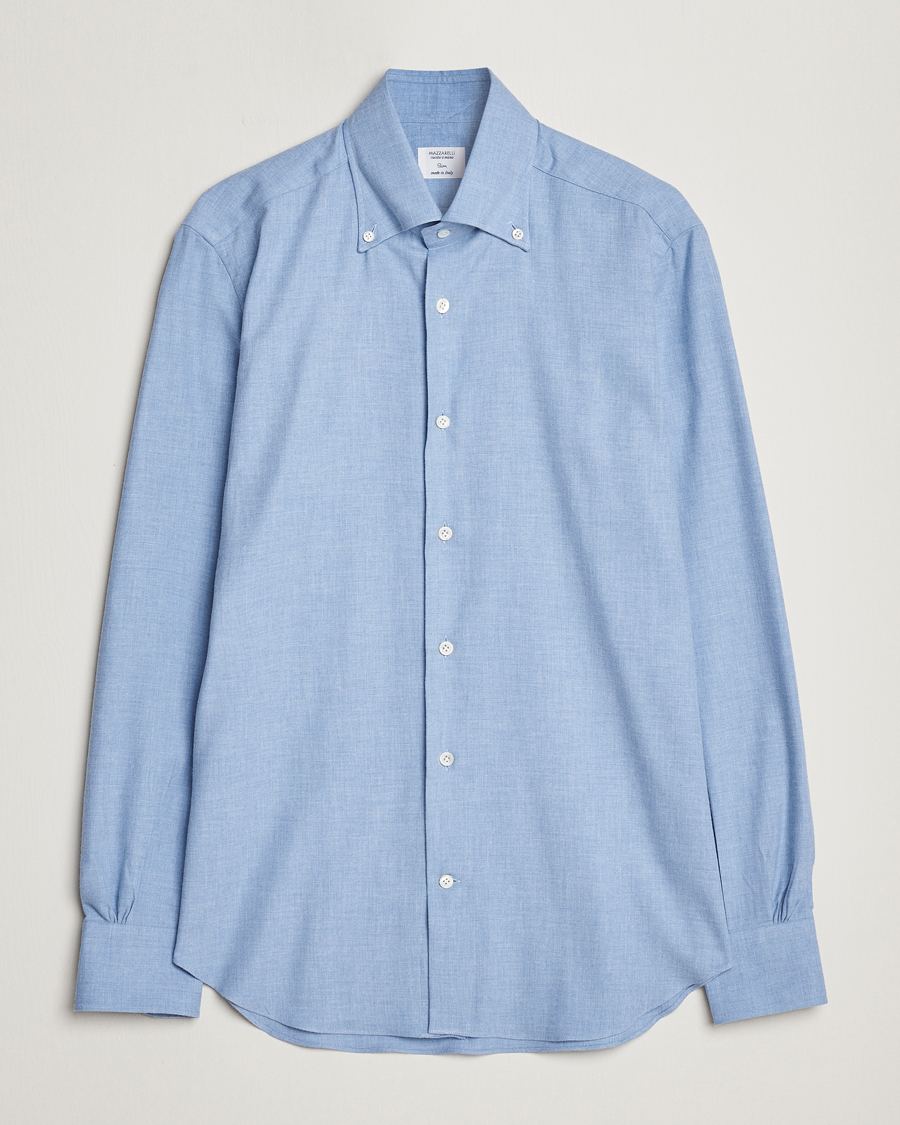 Mies | Kauluspaidat | Mazzarelli | Soft Button Down Flannel Shirt Light Blue