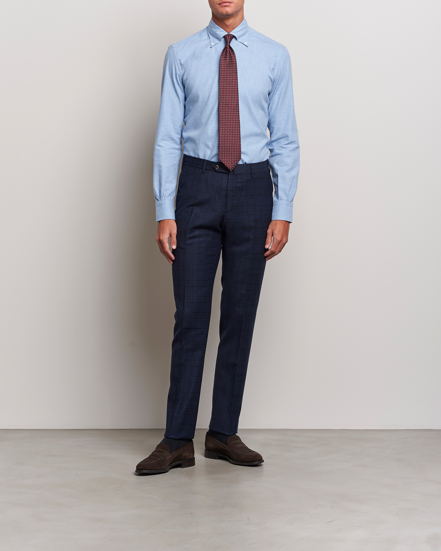 Mies | Kauluspaidat | Mazzarelli | Soft Button Down Flannel Shirt Light Blue