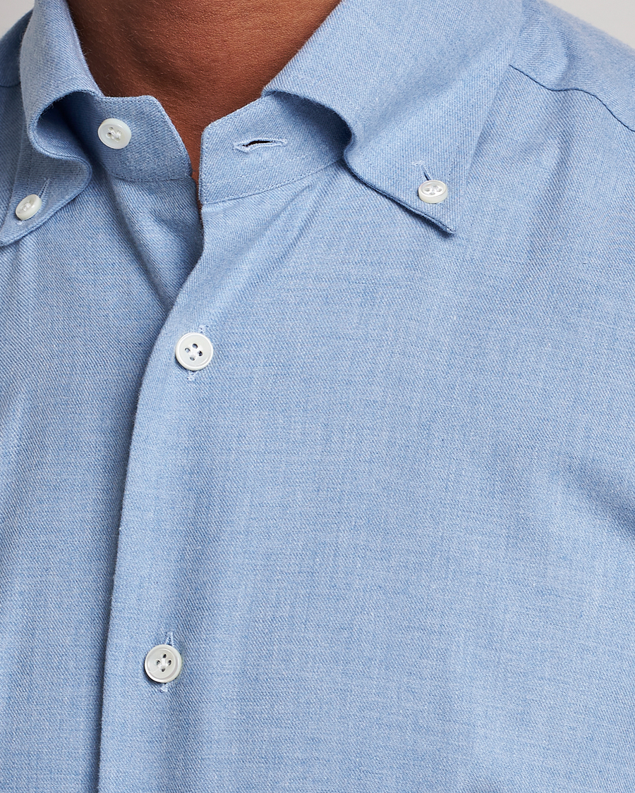 Mies | Kauluspaidat | Mazzarelli | Soft Button Down Flannel Shirt Light Blue