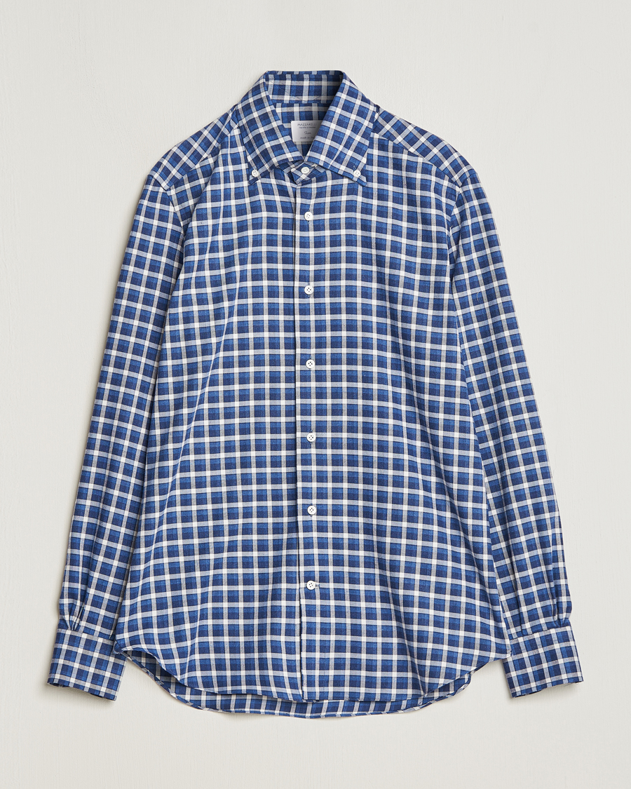 Mies | Kauluspaidat | Mazzarelli | Soft Button Down Flannel Shirt Dark Blue