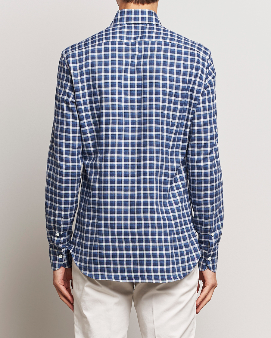 Mies | Kauluspaidat | Mazzarelli | Soft Button Down Flannel Shirt Dark Blue