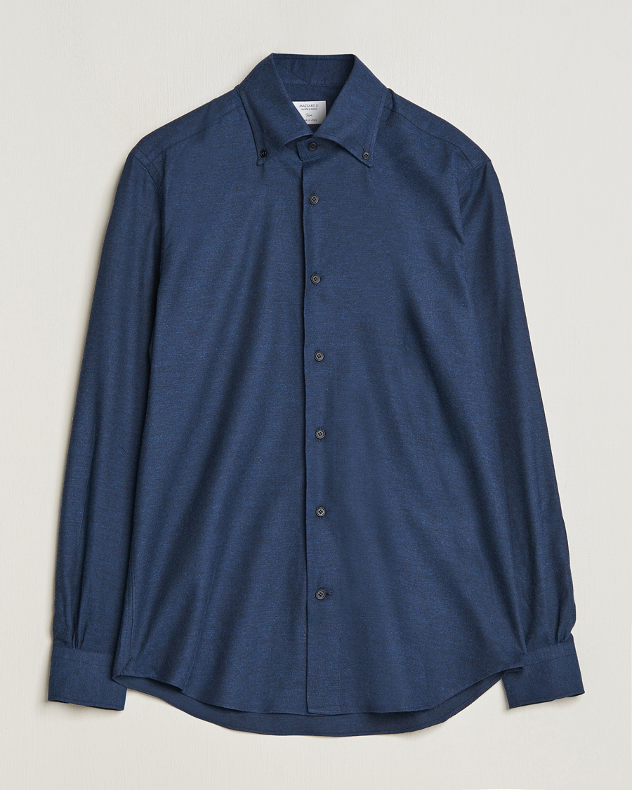 Mies | Kauluspaidat | Mazzarelli | Soft Button Down Flannel Shirt Navy