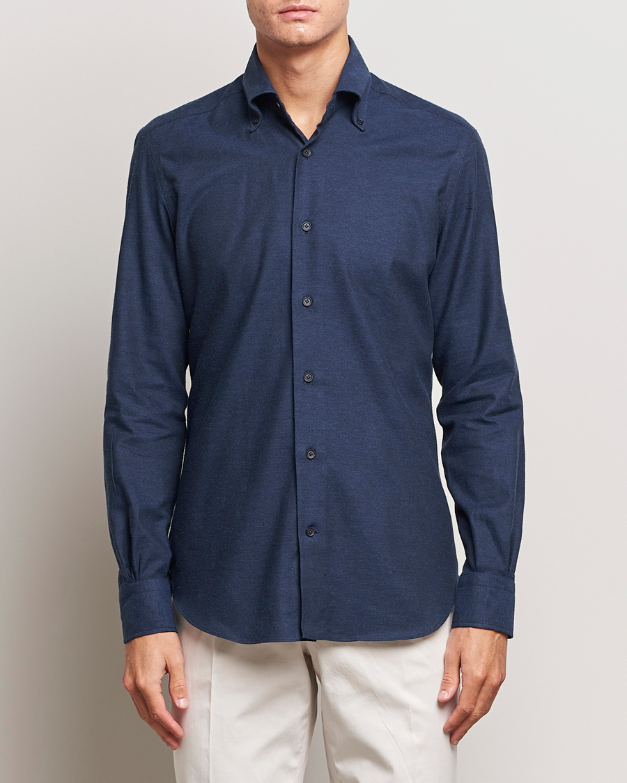 Mies | Mazzarelli | Mazzarelli | Soft Button Down Flannel Shirt Navy