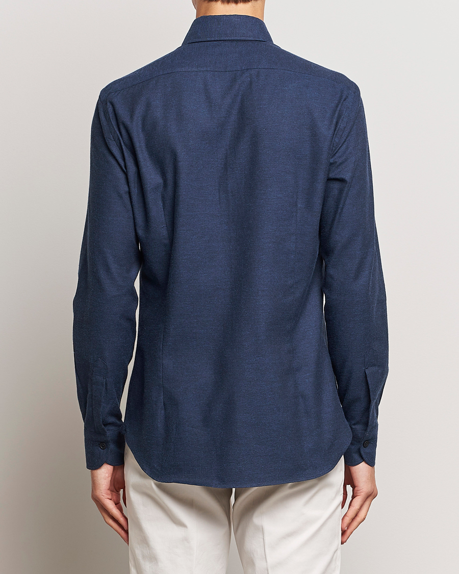 Mies | Kauluspaidat | Mazzarelli | Soft Button Down Flannel Shirt Navy