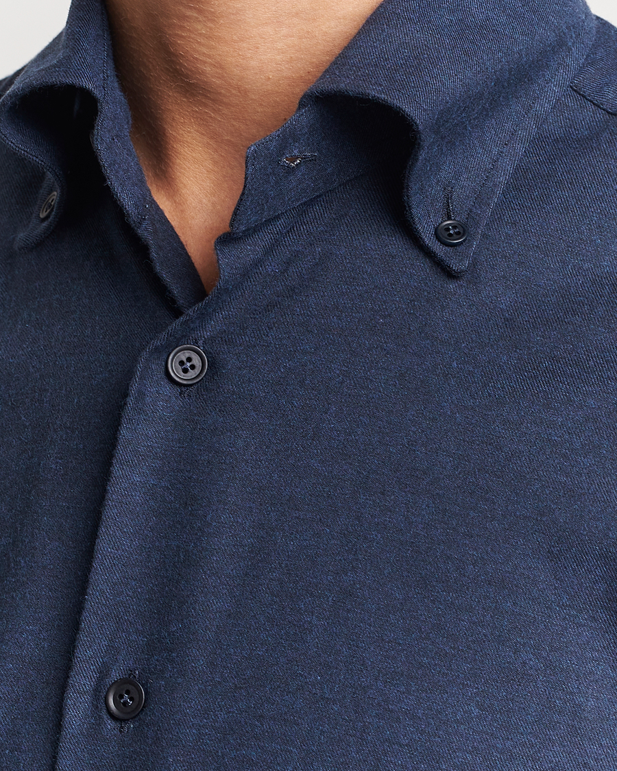 Mies | Kauluspaidat | Mazzarelli | Soft Button Down Flannel Shirt Navy