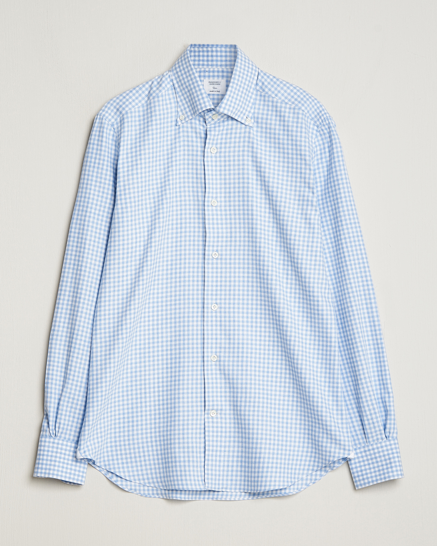 Mies |  | Mazzarelli | Soft Button Down Flannel Shirt Light Blue