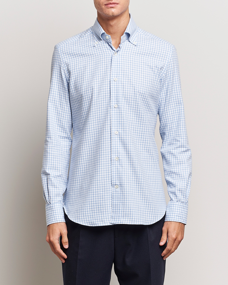 Mies | Kauluspaidat | Mazzarelli | Soft Button Down Flannel Shirt Light Blue