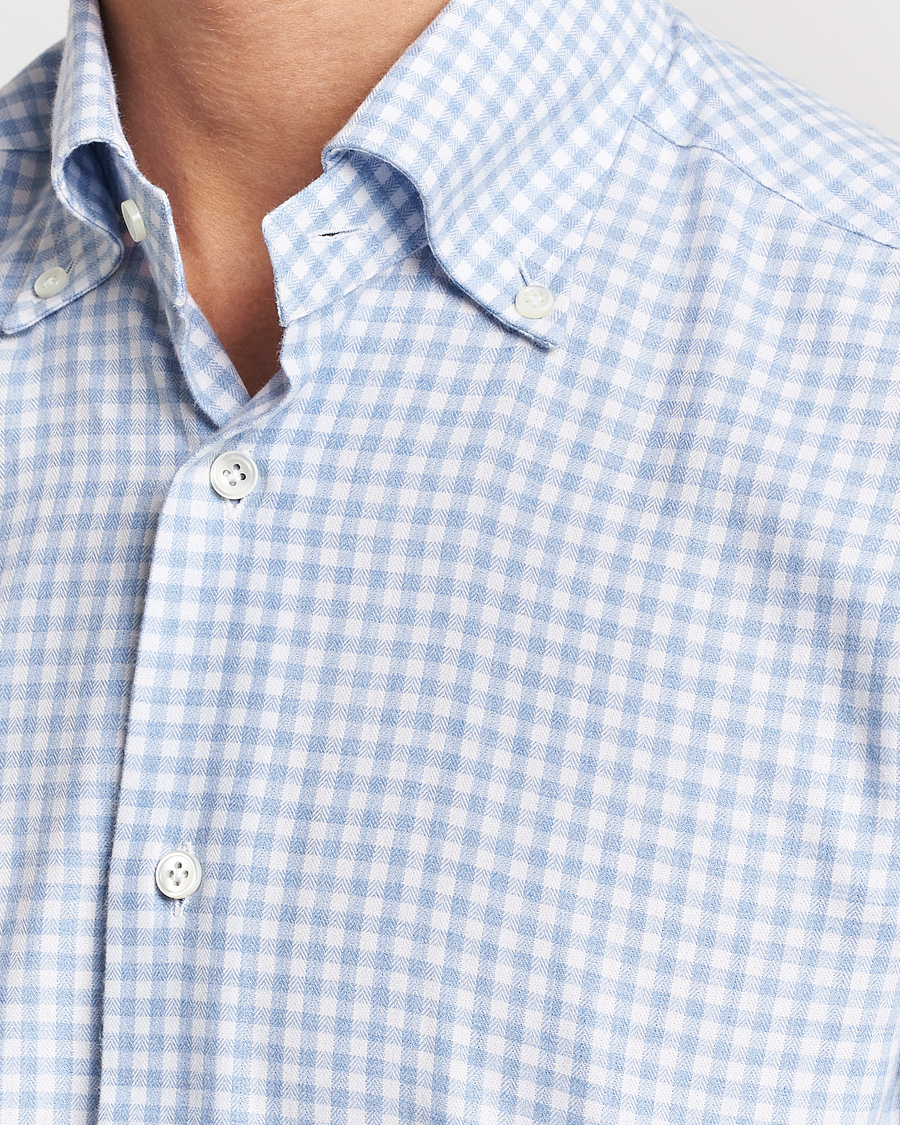 Mies | Kauluspaidat | Mazzarelli | Soft Button Down Flannel Shirt Light Blue