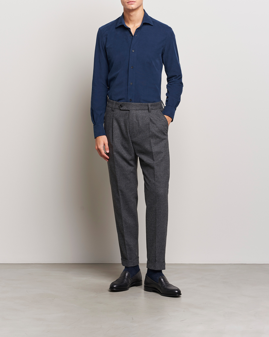 Mies | Kauluspaidat | Mazzarelli | Soft Corduroy Shirt Navy