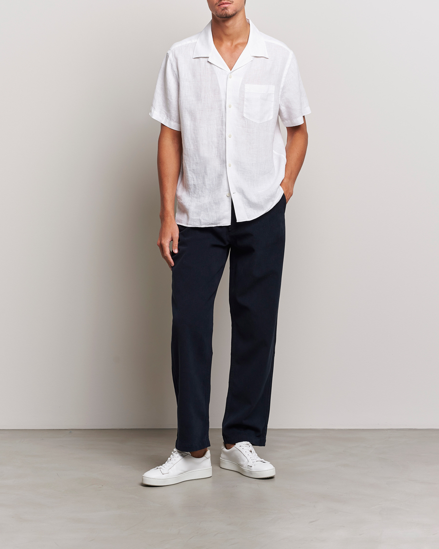 Mies | Kauluspaidat | J.Lindeberg | Reg Fit Linen Melange Short Sleeve Shirt White