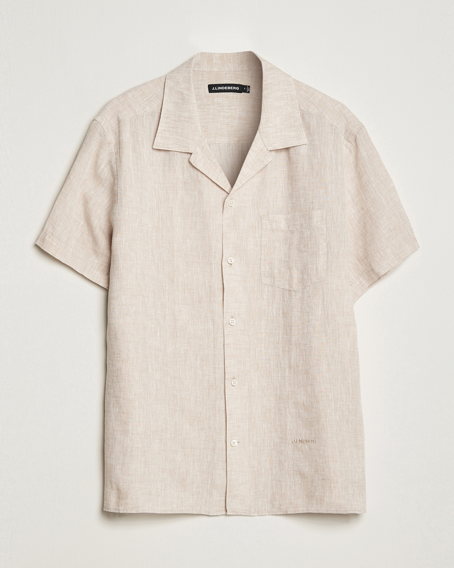 Mies | Kauluspaidat | J.Lindeberg | Reg Fit Linen Melange Short Sleeve Shirt Safari Beige
