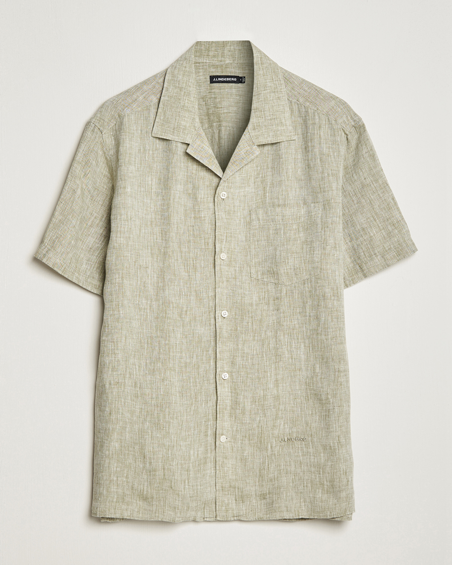 Mies | Kauluspaidat | J.Lindeberg | Reg Fit Linen Melange Short Sleeve Shirt Aloe