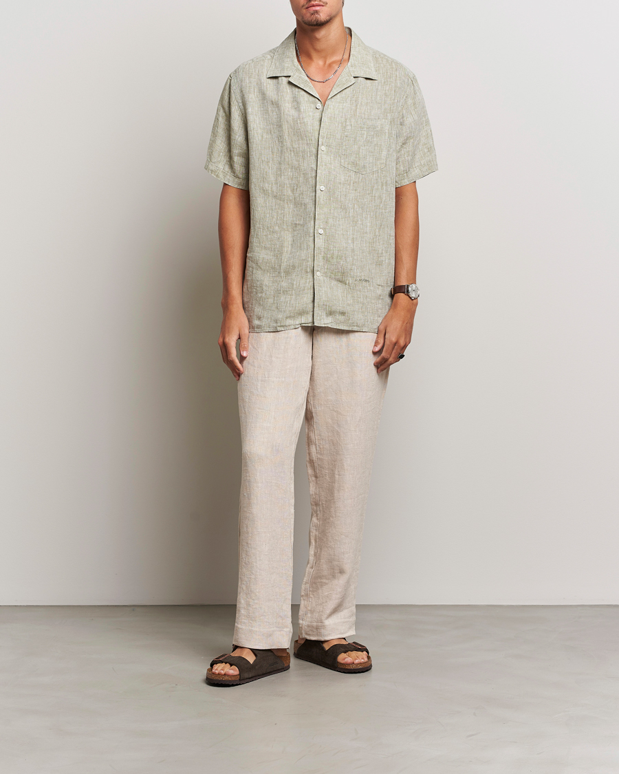 Mies | Kauluspaidat | J.Lindeberg | Reg Fit Linen Melange Short Sleeve Shirt Aloe