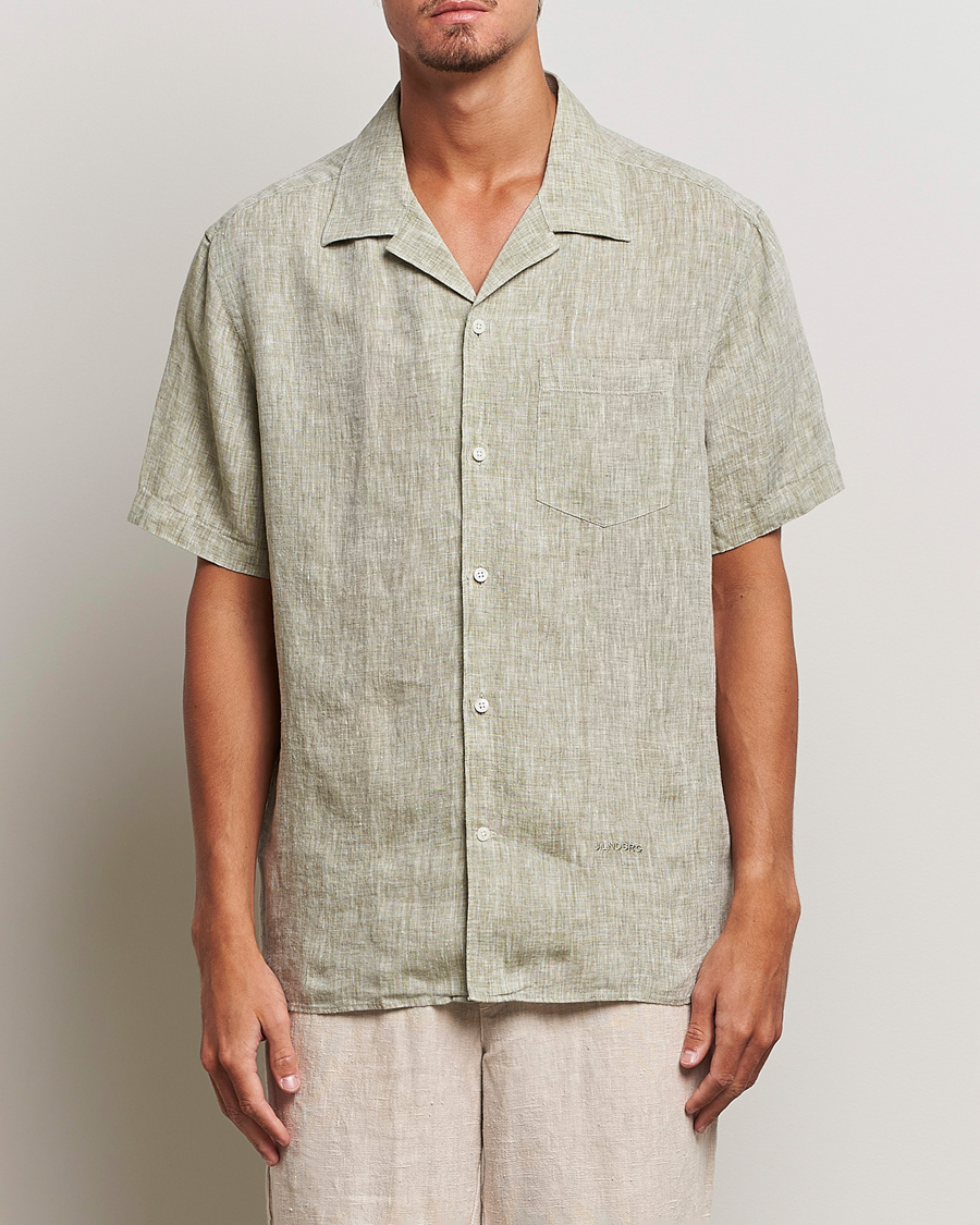 Mies | Kauluspaidat | J.Lindeberg | Reg Fit Linen Melange Short Sleeve Shirt Aloe