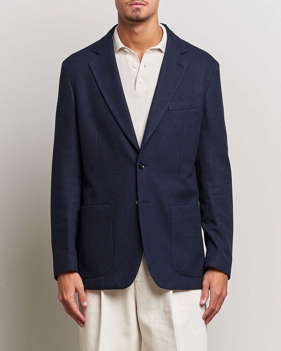 Mies | Brioni | Brioni | Wool/Silk Jacquard Jersey Blazer Navy