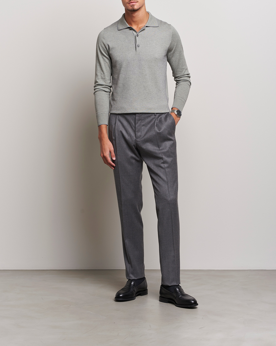 Mies | Puserot | Brioni | Cashmere Blend Long Sleeve Polo Sage
