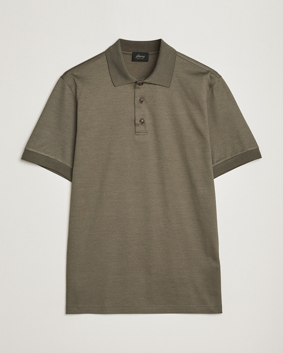 Mies | Pikeet | Brioni | Cotton/Silk Short Sleeve Polo Olive Green