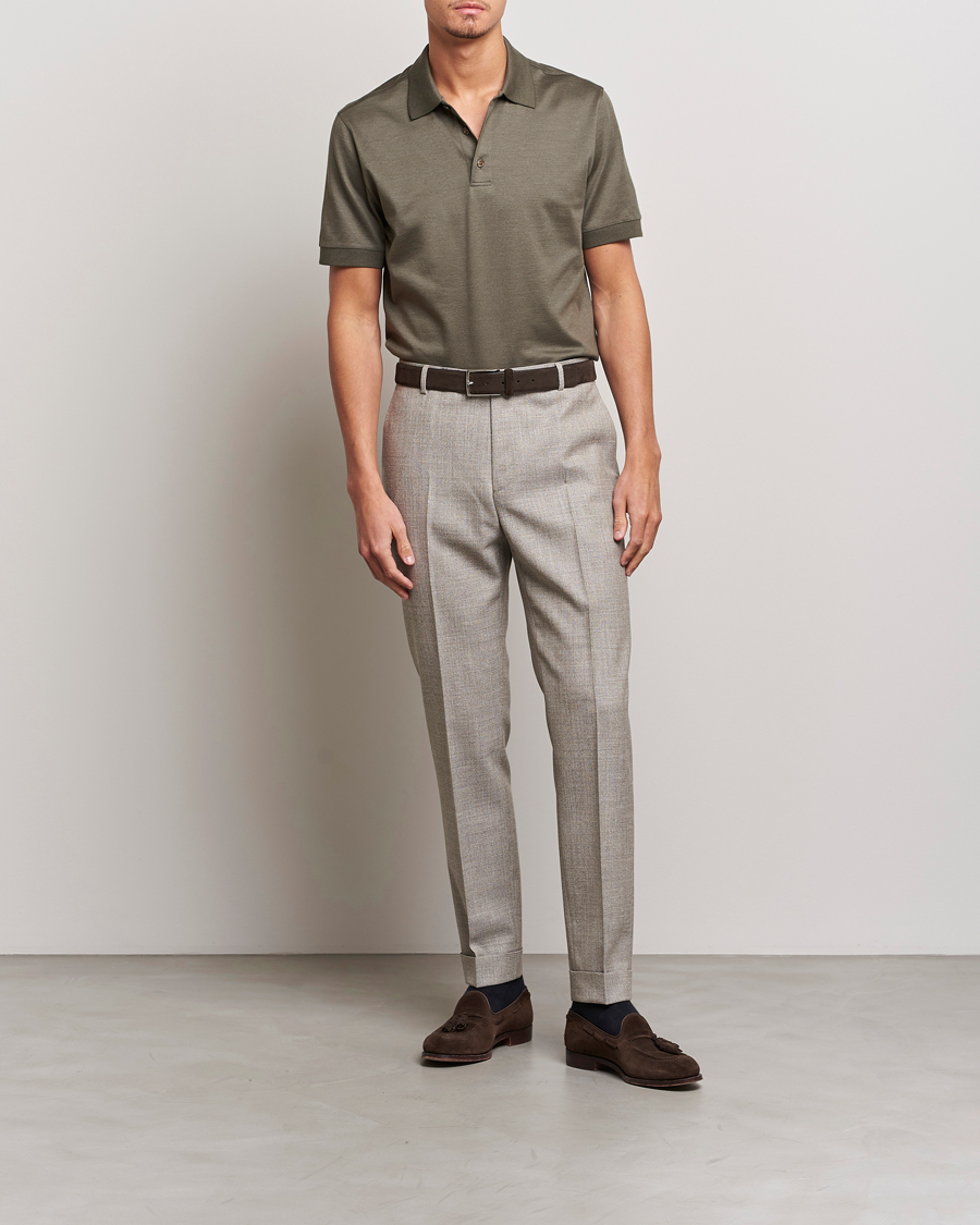 Mies | Pikeet | Brioni | Cotton/Silk Short Sleeve Polo Olive Green