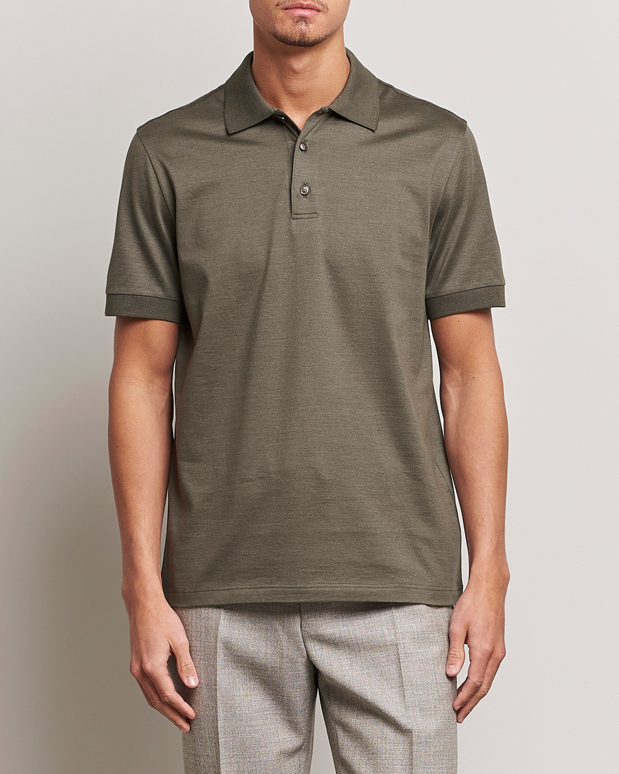 Mies | Uutuudet | Brioni | Cotton/Silk Short Sleeve Polo Olive Green