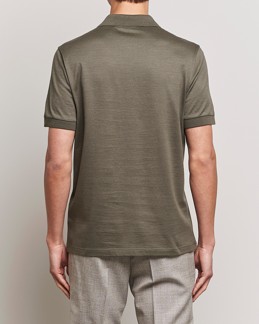 Mies | Pikeet | Brioni | Cotton/Silk Short Sleeve Polo Olive Green