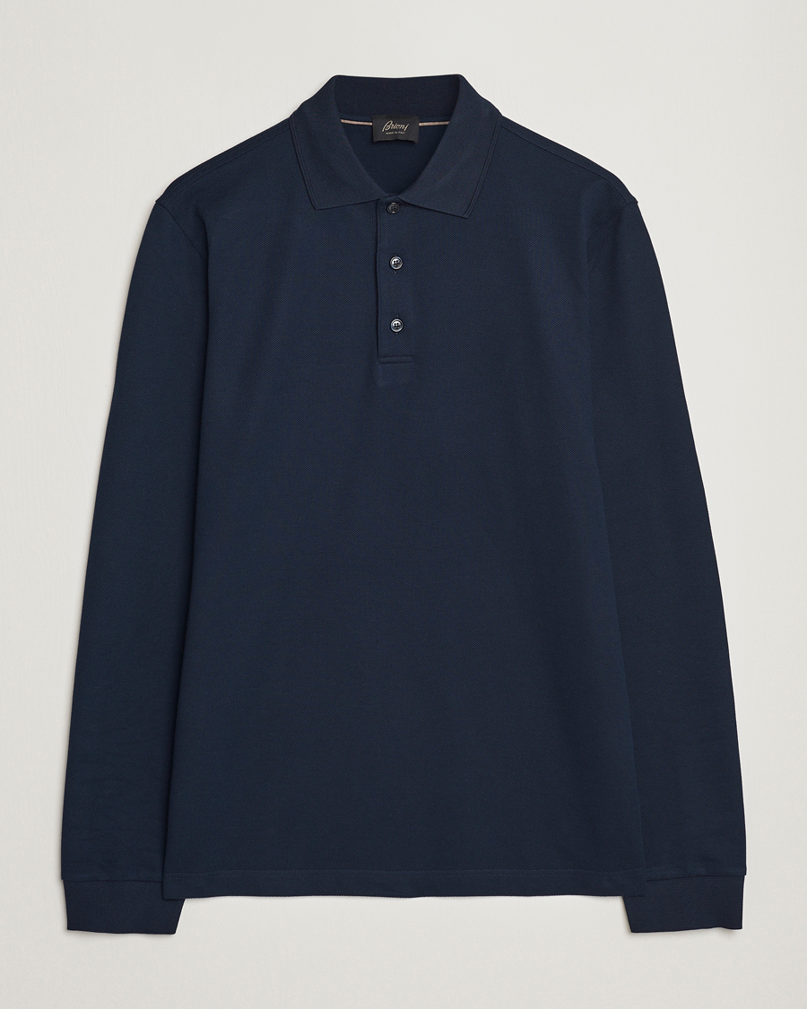 Mies |  | Brioni | Cotton Piquet Long Sleeve Polo Navy