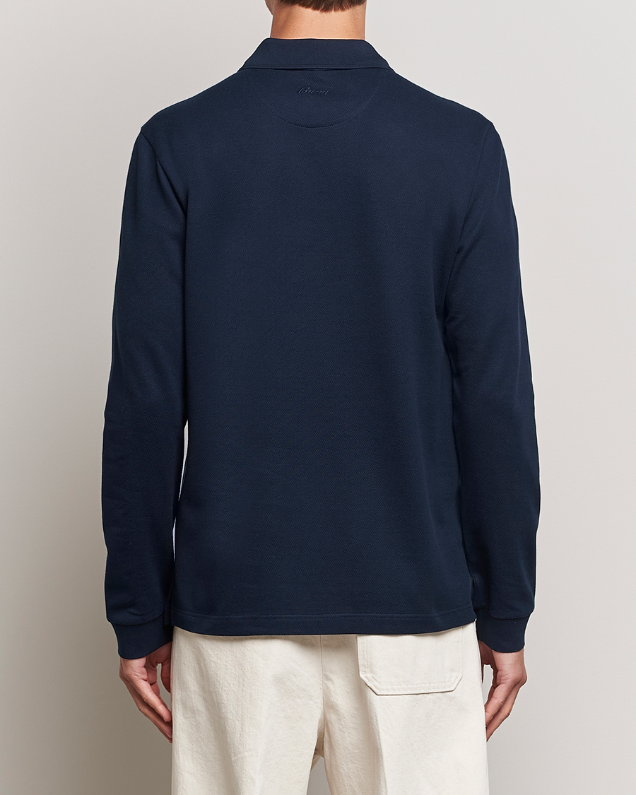 Mies | Puserot | Brioni | Cotton Piquet Long Sleeve Polo Navy